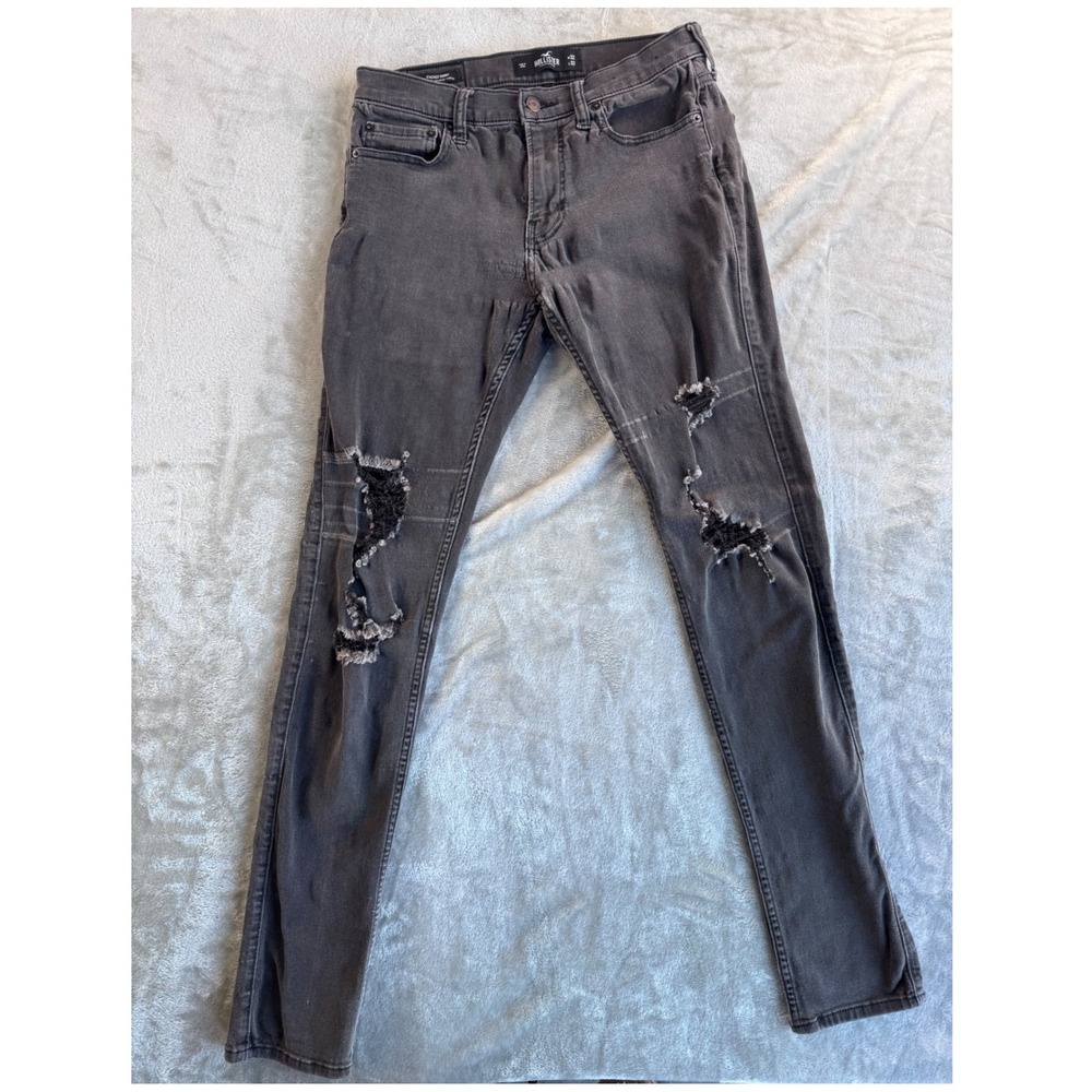 Hollister Stacked Skinny Jeans Mens 32x32 Gray Distressed Grunge Y2K Denim‎